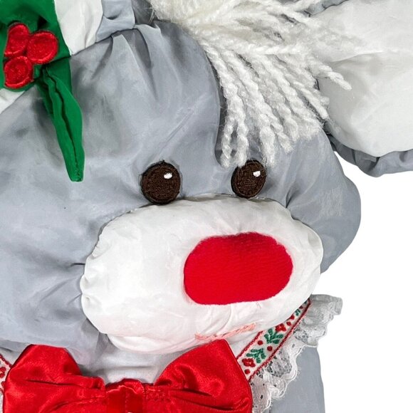 Vtg Fisher Price Gray Christmas Holiday Mouse Candy Cane Plush Nylon 13" 1987 - Picture 2 of 9